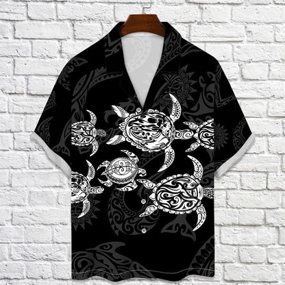 Aloha Hawaii Turtle Maori Black And White Pattern Hawaiian Shirt, Hawaiian Shirt Gift, Christmas Gift