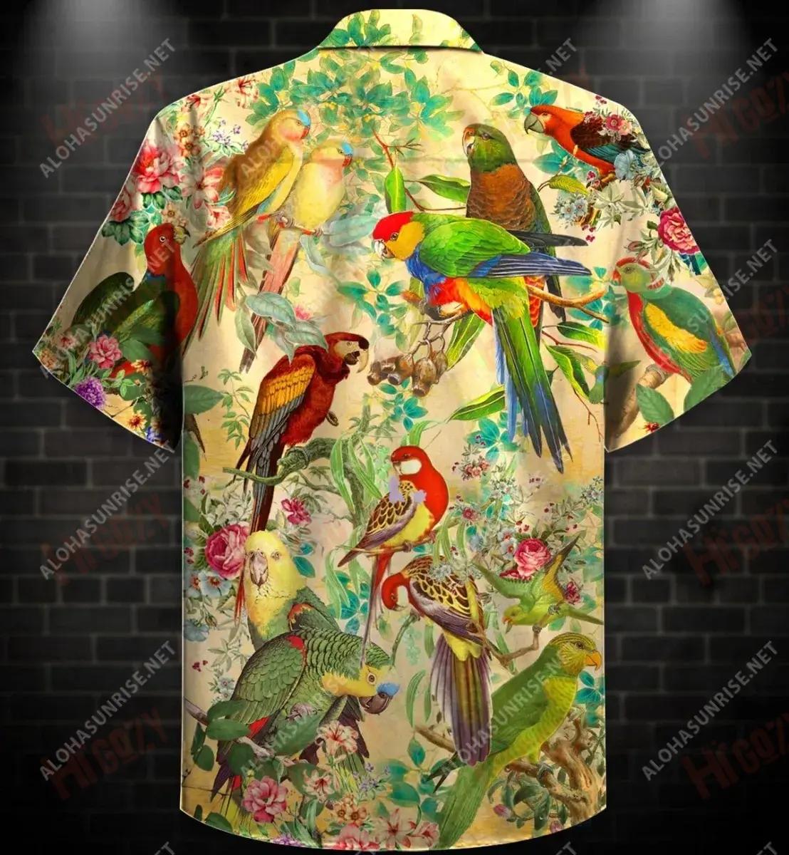 Vintage Parrot Unisex Hawaiian Shirt Vacation Short Sleeve Vintage Hawaiian Shirts Funny Hawaiian Shirts, Hawaiian Shirt Gift, Christmas Gift
