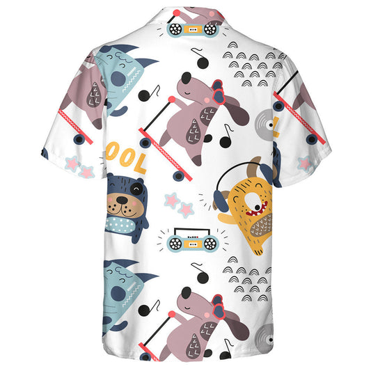 Cool Dogs And Music Theme In Scandinavian Style Hawaiian Shirt, Hawaiian Shirt Gift, Christmas Gift