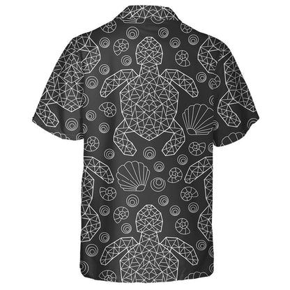 Light Contour Geometric Turtles And Seashells Hawaiian Shirt, Hawaiian For Gift