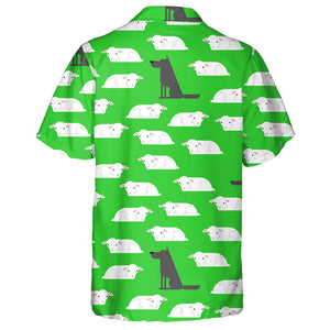 Wolf And Sheep On Green Background Hawaiian Shirt, Hwaiian For Gift