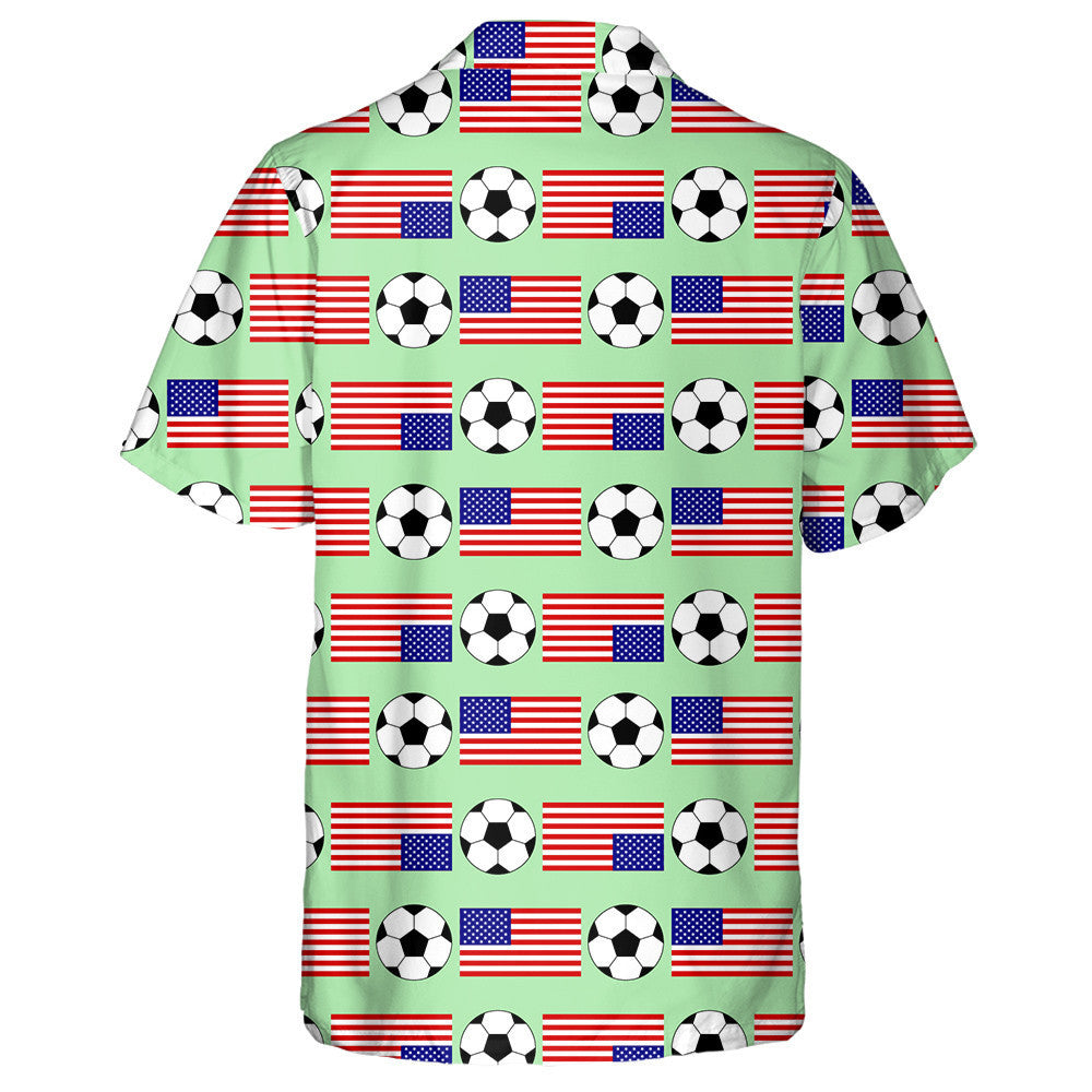 USA Flags And Football On Green Background Pattern Hawaiian Shirt, Hawaiian Shirt Gift, Christmas Gift