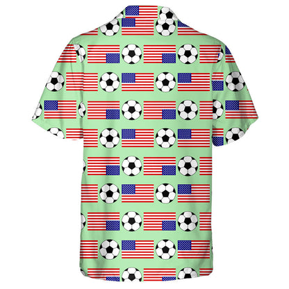 USA Flags And Football On Green Background Pattern Hawaiian Shirt, Hawaiian Shirt Gift, Christmas Gift