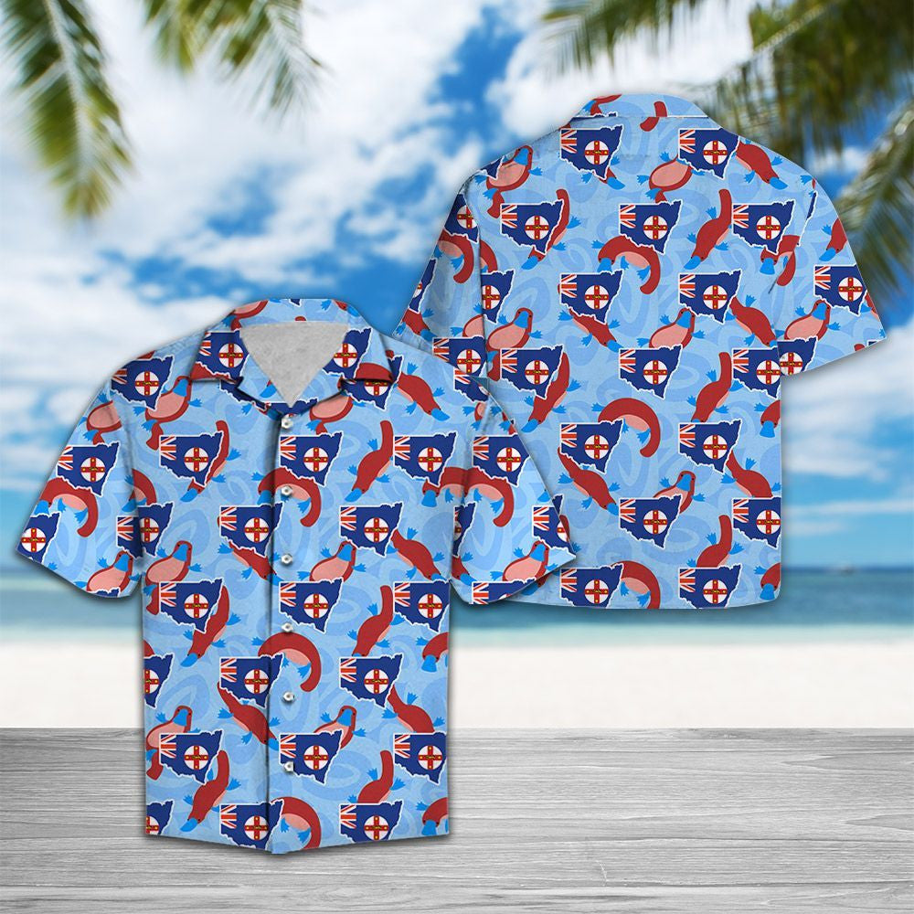 Blue Background New South Wales Platypuses Pattern Hawaiian Shirt, Hawaiian Shirt Gift, Christmas Gift