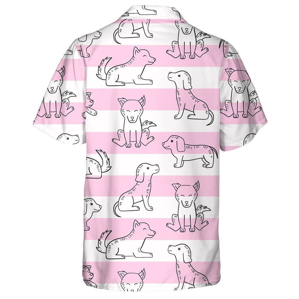 Happy Little Dogs And Pink Line Isolated Background Hawaiian Shirt, Hawaiian Shirt Gift, Christmas Gift