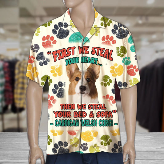 Colorful Paws Cardigan Welsh Corgi Steal Your Heart Hawaiian Shirt, Hawaiian Shirt Gift, Christmas Gift