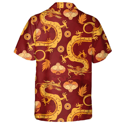 Gold Dragons And Orchids Chinese Ornament Hawaiian Shirt,Hawaiian Shirt Gift, Christmas Gift