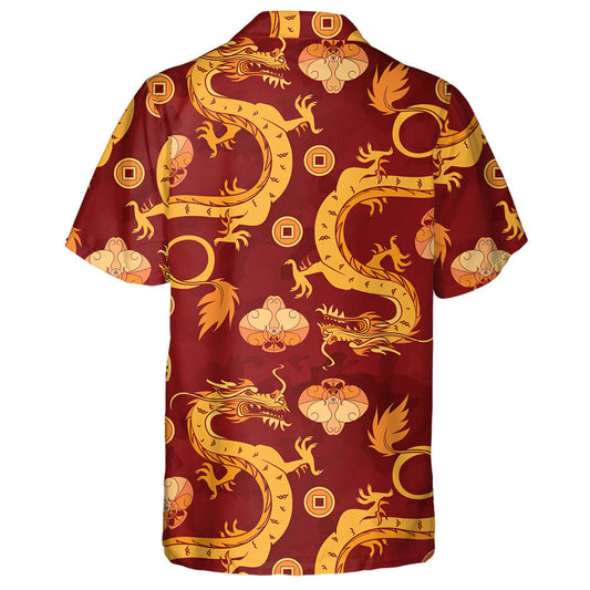 Gold Dragons And Orchids Chinese Ornament Hawaiian Shirt,Hawaiian Shirt Gift, Christmas Gift