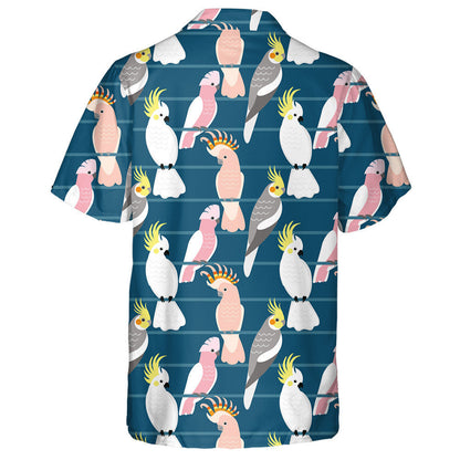 Multicolored Cute Bird Parrot Siiting On Blue Background Hawaiian Shirt, Hawaiian Shirt Gift, Christmas Gift