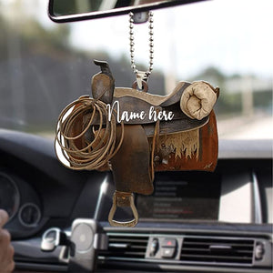 Personalized Horse Saddle Car Hanging Ornament, Car Decor For Cowboy, Christmas Decoration