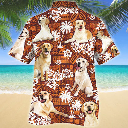Bright Labrador Retriever Dog Lovers Red Tribal Pattern Hawaiian Shirt, Hawaiian Shirt Gift, Christmas Gift