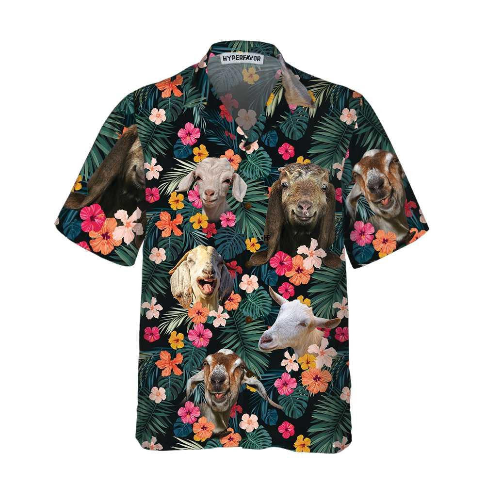 Lovely Goat Aloha Tropical Plumeria Monstera Leaves Hawaiian Shirt, Hawaiian Shirt Gift, Christmas Gift