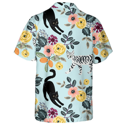 Cute Cats And Floral Bouquets On The Light Blue Hawaiian Shirt, Hawaiian Shirt Gift, Christmas Gift