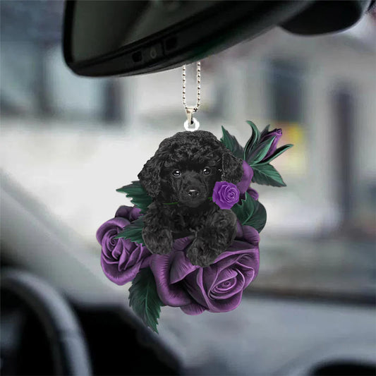 Poodle In Purple Rose Car Hanging Ornament, Christmas Decoration