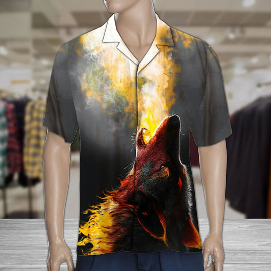 Howling Wolf In Dark Night Design Hawaiian Shirt, Hawaiian For Gift