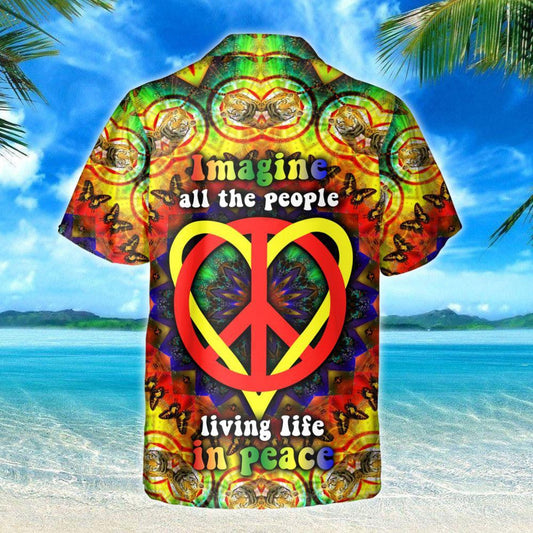 Vibrant Design Hawaiian Shirt Hippie Heart Living Life In Peace, Hawaiian Shirt Gift, Christmas Gift