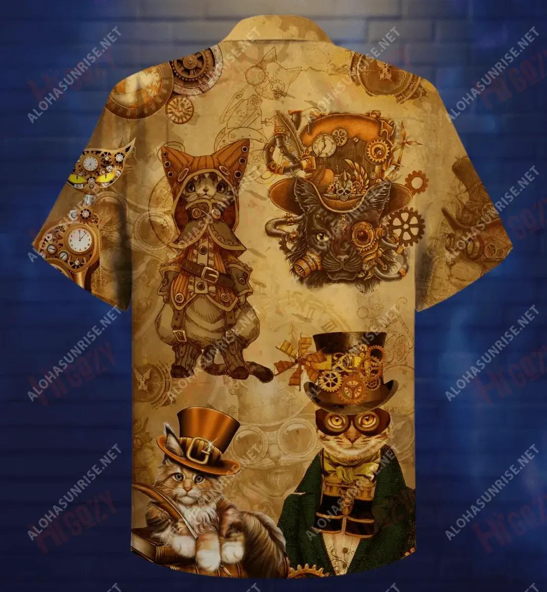 Steampunk Cat Top Hat Short Hawaiian Shirt Vacation Tropical Shirts Custom Hawaiian Shirts Hawaiian Shirt Pattern, Hawaiian Shirt Gift, Christmas Gift