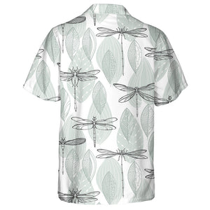 Abstract Leaves And Dragonflies On White Hawaiian Shirt, Hawaiian Shirt Gift, Christmas Gift