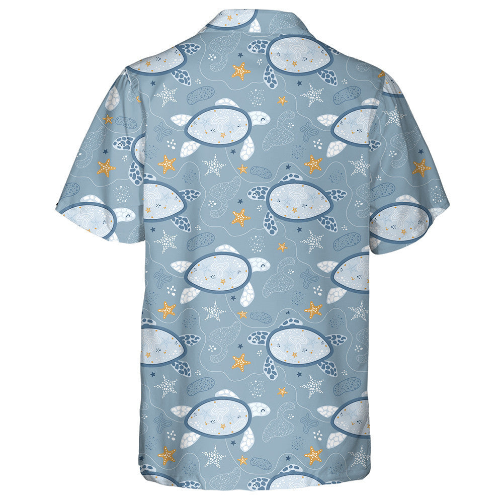 Cute Blue Turtles In The Sea Starfish Waves Hawaiian Shirt, Hawaiian Shirt Gift, Christmas Gift