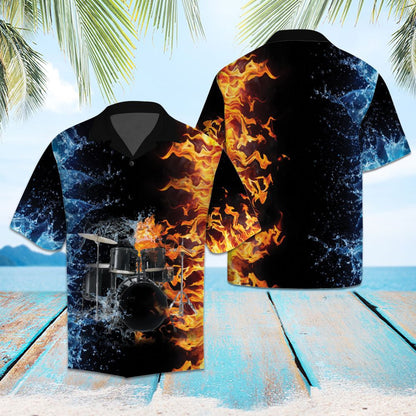 Amazing Drums With Water And Fire Rock Style Themed Hawaiian Shirt, Hawaiian Shirt Gift, Christmas Gift