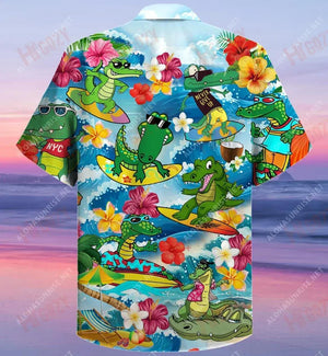 Alligator Wave Surfing Unisex Short Sleeve Shirt Ocean Hawaiian T Shirts Best Hawaiian Shirts Hawaiian Shirt, Hawaiian Shirt Gift, Christmas Gift