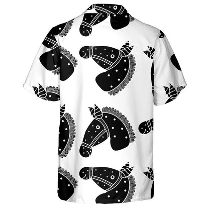 Cartoon With Black Horses On White Hawaiian Shirt, Hawaiian For Gift