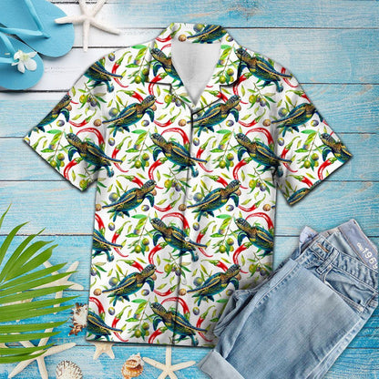 Hot Red Chili Peppers And Turtle Pattern Hawaiian Shirt, Hawaiian Shirt Gift, Christmas Gift