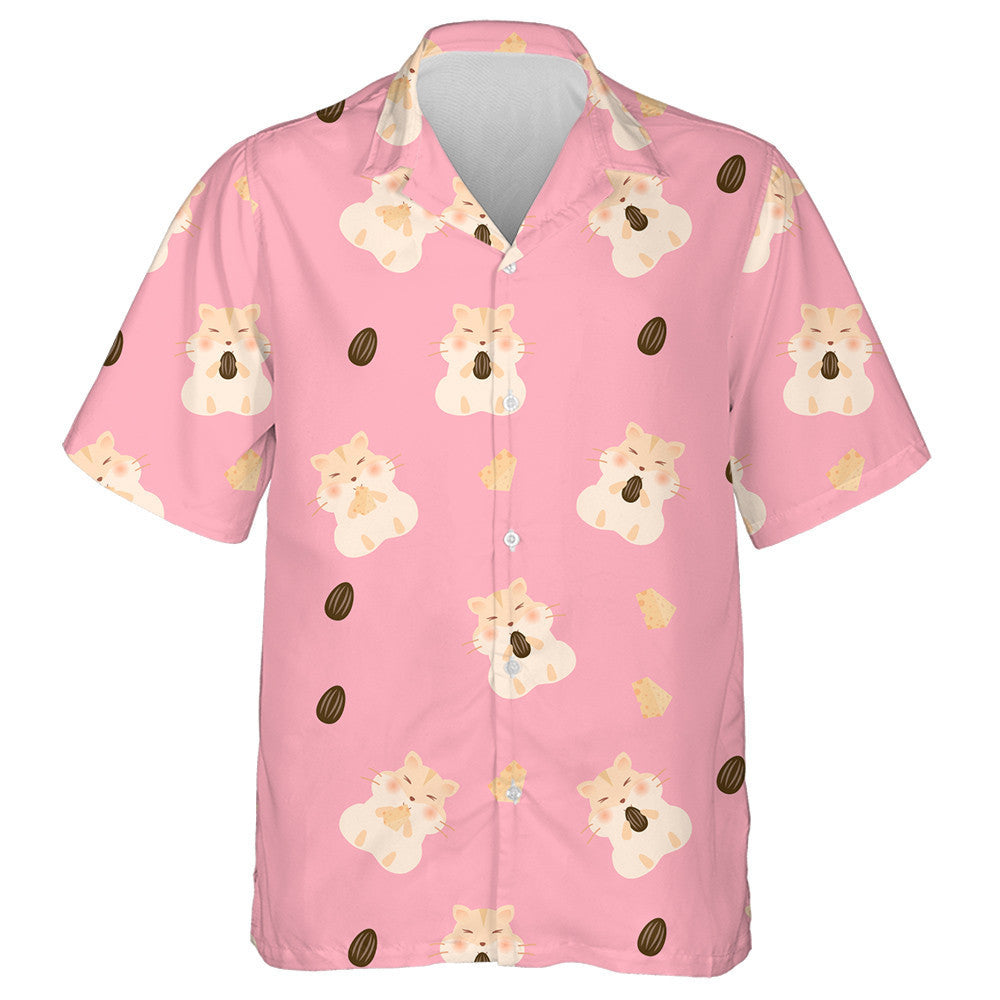 Hamster Eat Butter With Sunflower Seeds On Pink Background Hawaiian Shirt, Hawaiian Shirt Gift, Christmas Gift