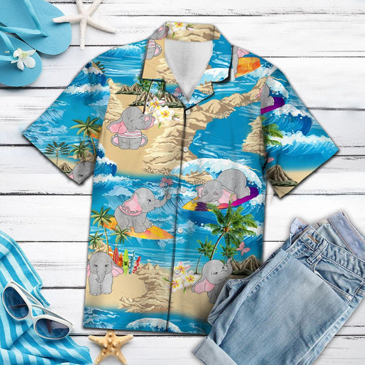 Cartoon Baby Elephant On Island Summer Vacation Pattern Hawaiian Shirt, Hawaiian Shirt Gift, Christmas Gift