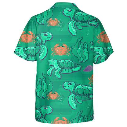 Cartoon Green Turtles In The Underwater Hawaiian Shirt, Hawaiian For Gift