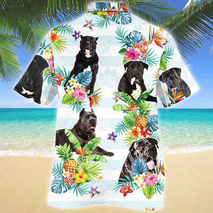 Cane Corso Dog Tropical Flower Horizontal Stripe Hawaiian Shirt, Hawaiian Shirt Gift, Christmas Gift