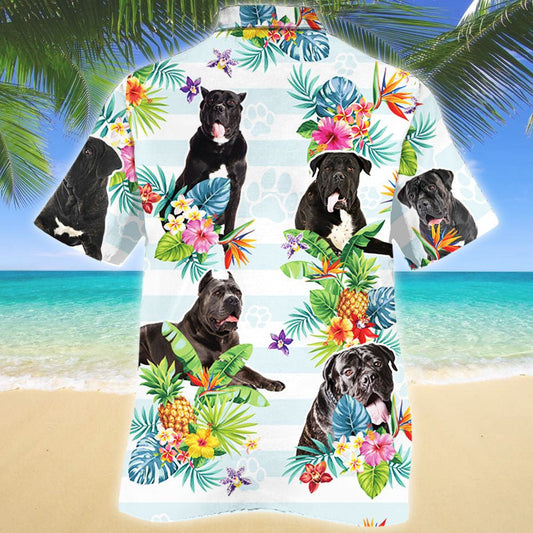 Cane Corso Dog Tropical Flower Horizontal Stripe Hawaiian Shirt, Hawaiian Shirt Gift, Christmas Gift