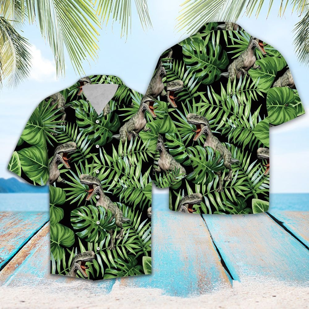 Dinosaur In Deep Forest Design Hawaiian Shirt,Hawaiian Shirt Gift, Christmas Gift