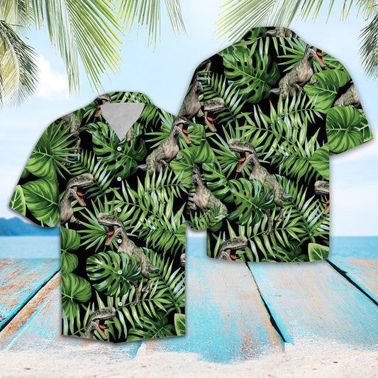 Dinosaur In Deep Forest Design Hawaiian Shirt,Hawaiian Shirt Gift, Christmas Gift