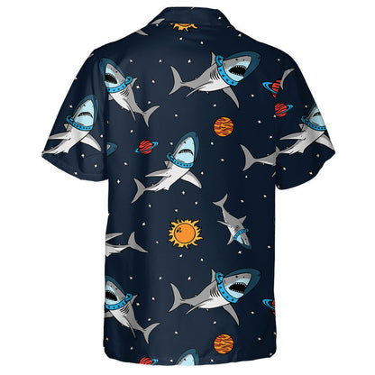 Pattern Of Cute Astronaut Shark And Space Background Elements Hawaiian Shirt, Hawaiian Shirt Gift, Christmas Gift