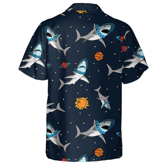 Pattern Of Cute Astronaut Shark And Space Background Elements Hawaiian Shirt, Hawaiian Shirt Gift, Christmas Gift