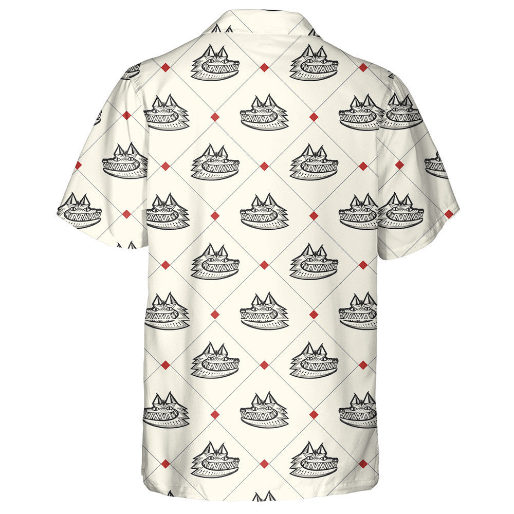 Head Wolf On Red Geometric Background Hawaiian Shirt, Hawaiian For Gift