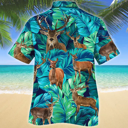 Appealing Watercolor Tropical Leaves Deer Lovers Design Hawaiian Shirt, Hawaiian Shirt Gift, Christmas Gift