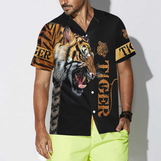Angry Tiger Skin On Black Background Design Hawaiian Shirt, Hawaiian Shirt Gift, Christmas Gift