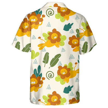 Funny Lion And Tropical Leaf On Pink Background Hawaiian Shirt, Hawaiian Shirt Gift, Christmas Gift