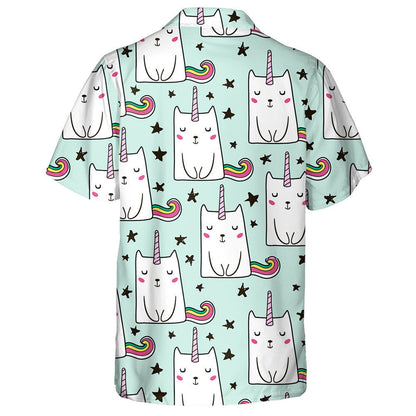 Hand Drawn Cute Unicorn Cat And Black Star Hawaiian Shirt, Hawaiian Shirt Gift, Christmas Gift