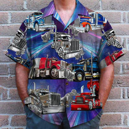 Gift For Trucker Cool Trucks Colorful Lights Background Hawaiian Shirt, Hawaiian Shirt Gift, Christmas Gift