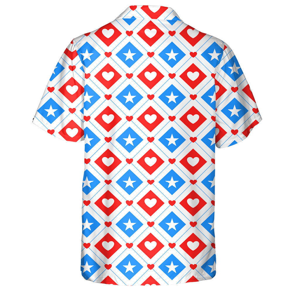 Star And Heart In Rhombus For Independence Day Of America Hawaiian Shirt, Hawaiian Shirt Gift, Christmas Gift