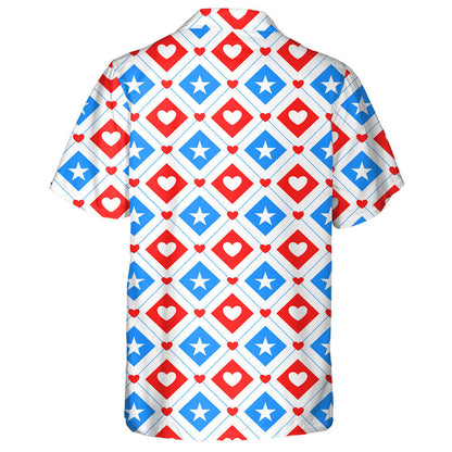 Star And Heart In Rhombus For Independence Day Of America Hawaiian Shirt, Hawaiian Shirt Gift, Christmas Gift