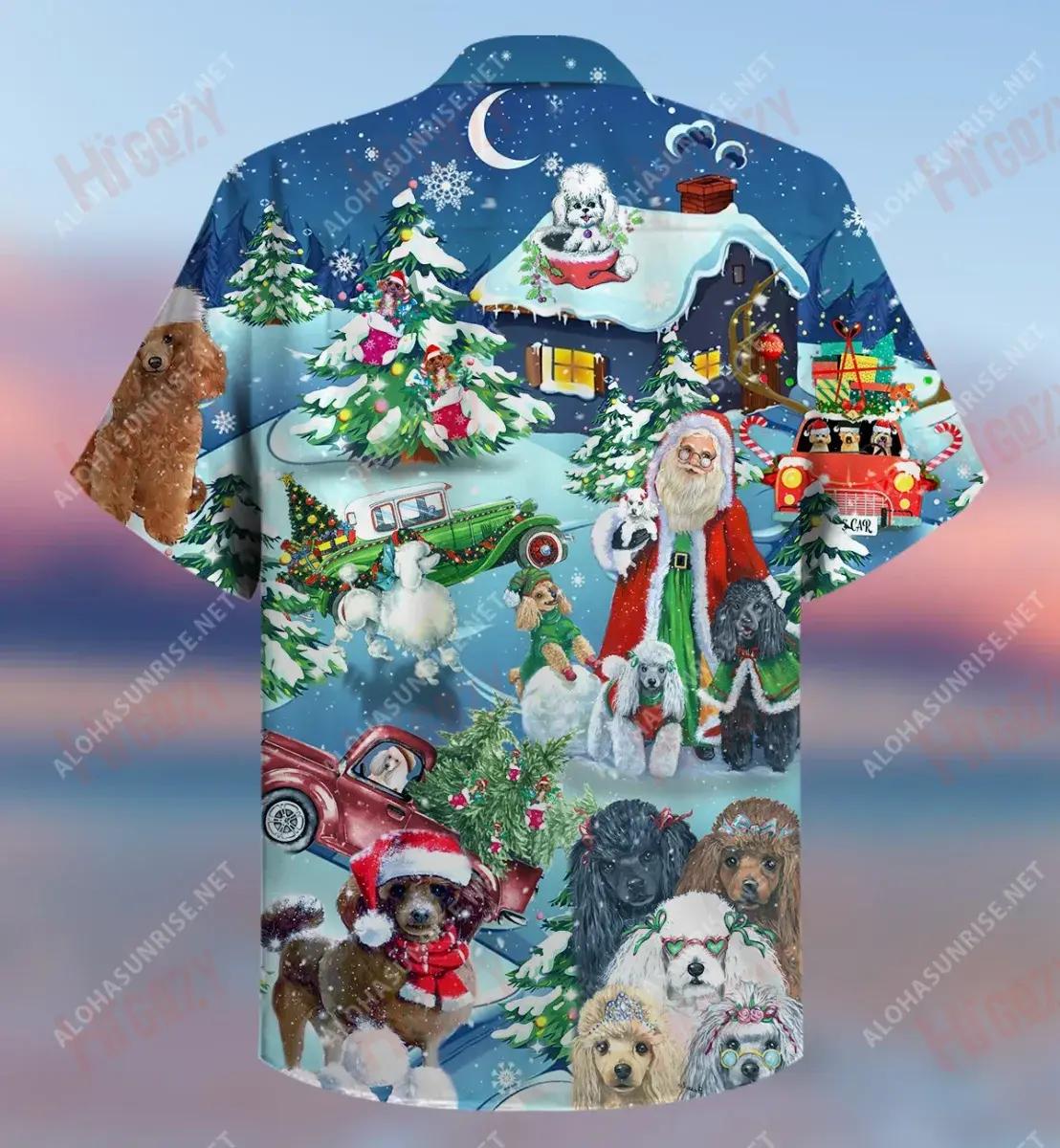 Merry Poodle Christmas Short Hawaiian Shirt Summer Hawaiian T Shirts Tactical Hawaiian Shirt Hawaiian Shirt Pattern, Hawaiian Shirt Gift, Christmas Gift
