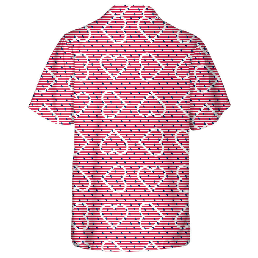 Red And White Striped Pattern With Empty White Hearts Hawaiian Shirt, Hawaiian Shirt Gift, Christmas Gift