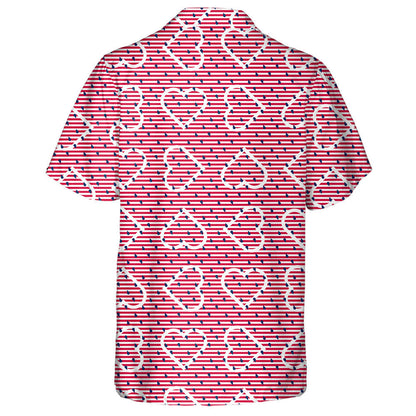 Red And White Striped Pattern With Empty White Hearts Hawaiian Shirt, Hawaiian Shirt Gift, Christmas Gift