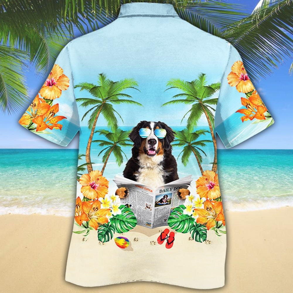Bernese Mountain Reads Newspaper Dog Lovers Summer Beach Hawaiian Shirt, Hawaiian Shirt Gift, Christmas Gift