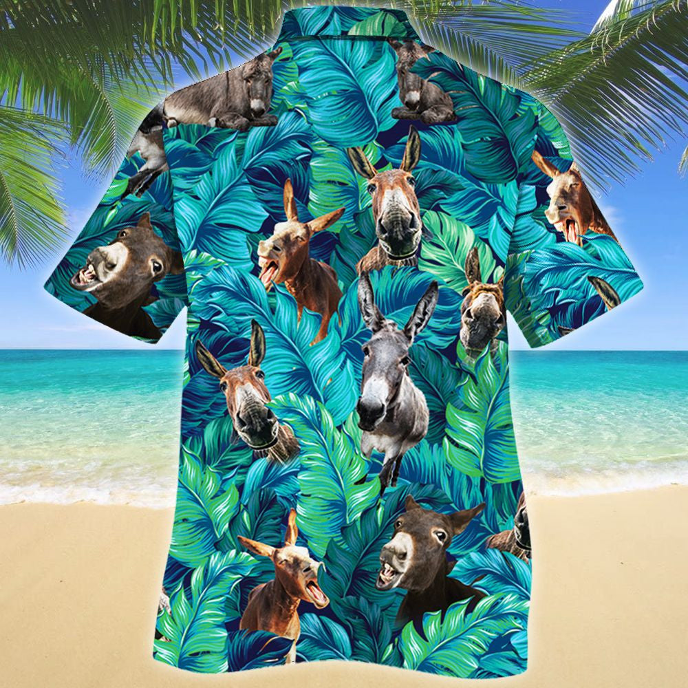 Watercolor Tropical Leafs Jungle Donkey Lovers Design Hawaiian Shirt, Hawaiian Shirt Gift, Christmas Gift