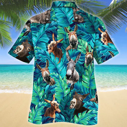 Watercolor Tropical Leafs Jungle Donkey Lovers Design Hawaiian Shirt, Hawaiian Shirt Gift, Christmas Gift